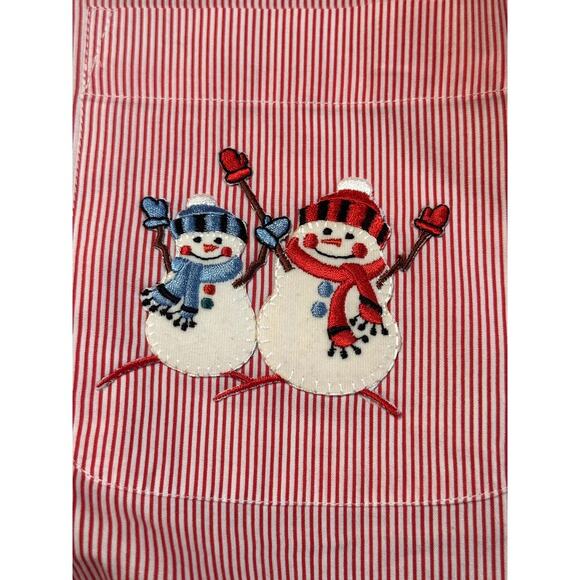 VTG 90's LAS OLAS Red White Pinstripe Snowman Holiday Christmas Button Up Size L - Picture 3 of 7
